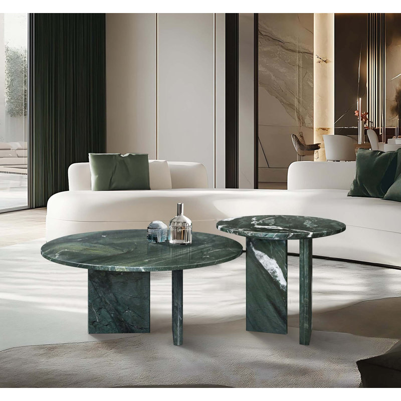 Ensemble de tables basses en marbre véritable, Beige/vert