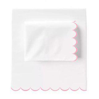 Allena 400TC Cotton Scallop Embroidery Sateen Cotton 4 Piece Sheet Set Fitted Sheet Fits Upto 16" Deep Pocket