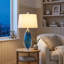 Lampe de table moderne en verre bleu de 63,5 cm (25 pouces), élégante lampe de chevet en verre soufflé à la main pour chambre ou salon