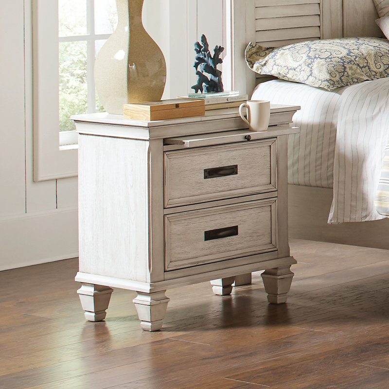 Table de chevet 2 tiroirs Larrick, Blanc