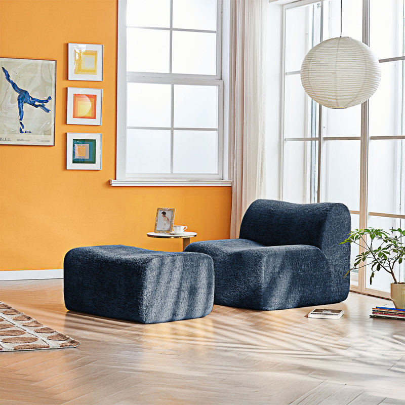 Chaise longue simple avec repose-pieds, Bleu