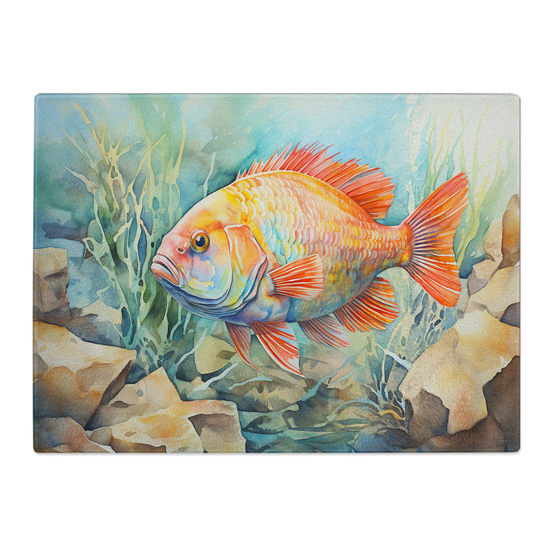 Fish Watercolour  Glass Chopping Board