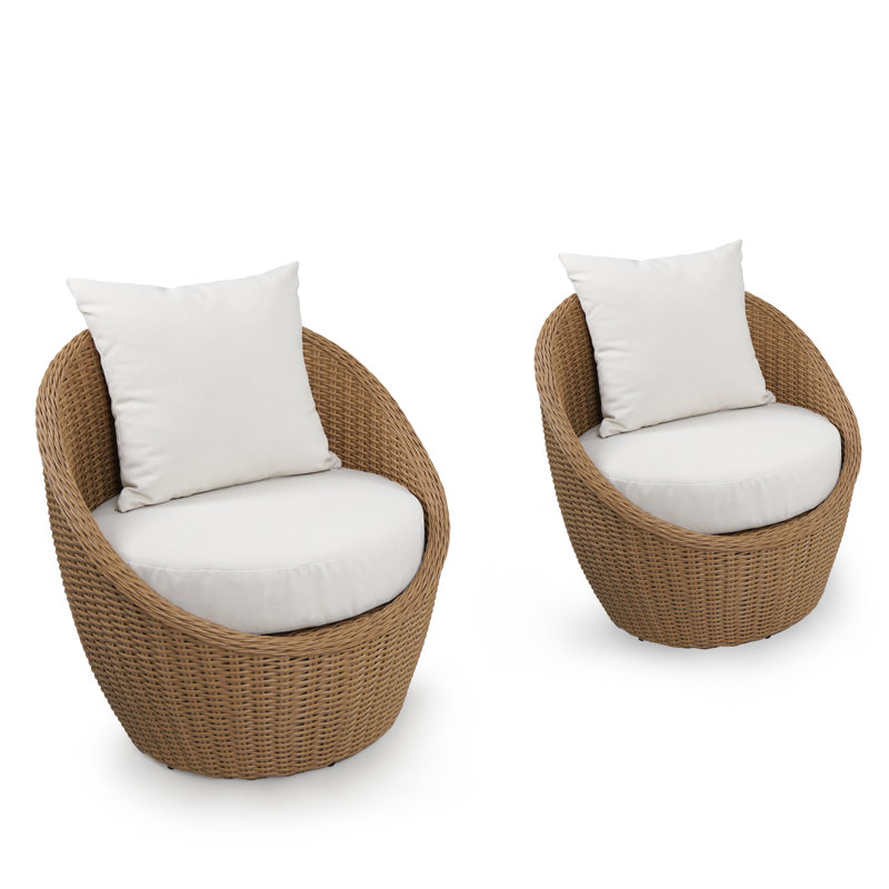 Fauteuil ovale d'extérieur en rotin avec coussins Cali Modern, Brun