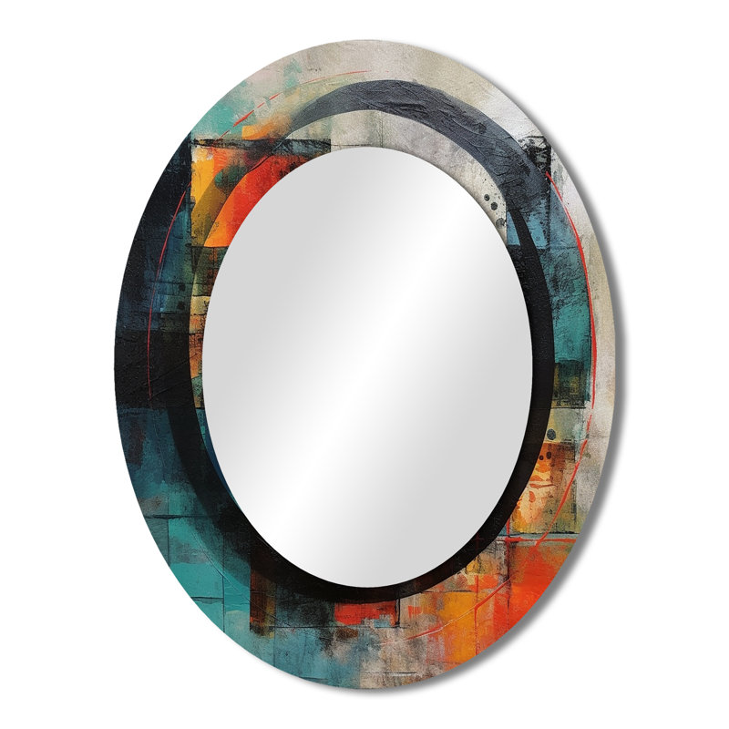 Geometric Serenity III - Abstract Oval Decorative Mirror On Metal, 43" x 33"