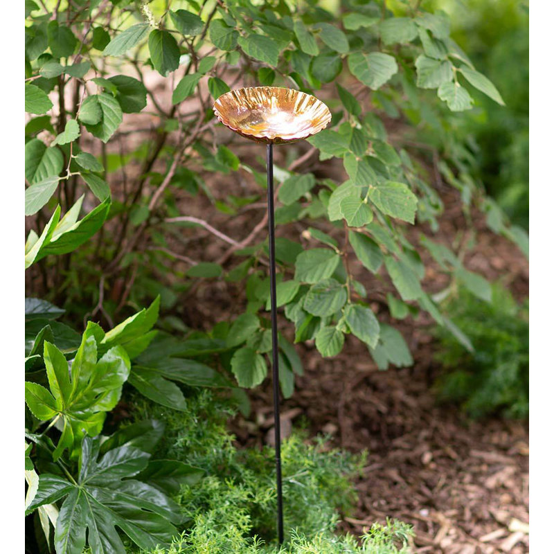 Copper Birdbath Garden Stake, Medium 8 "Dia., 43" H x 6" W x 6" D