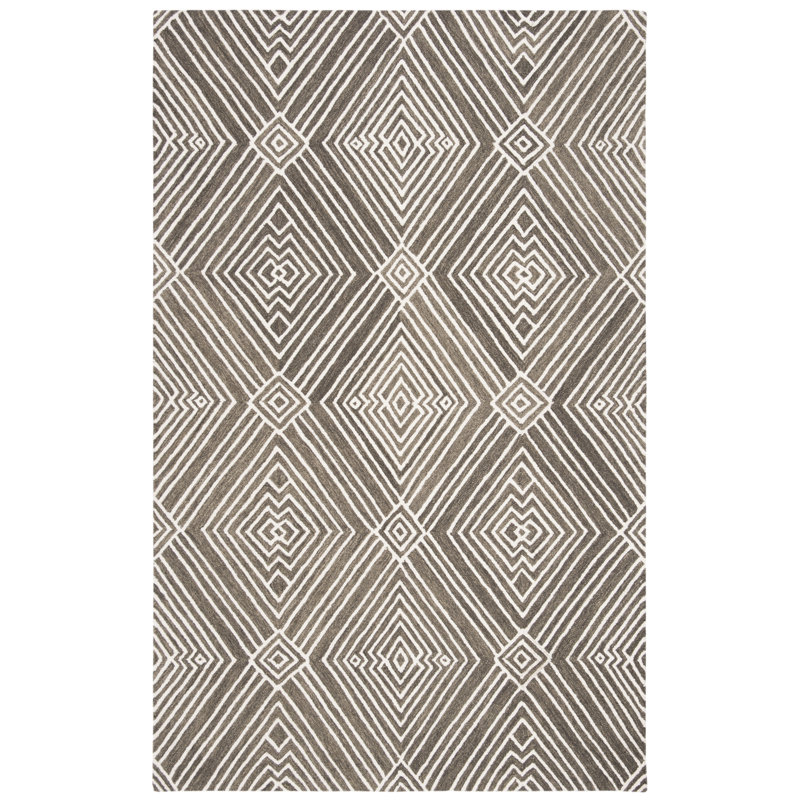 Chul Hand Tufted Wool/Cotton Geometric Rug in Dark Gray/Ivory, Rectangle 5' x 8'