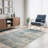 Abstract Modern Machine Washable Gray / Blue Indoor Area Rug with Non-Slip Backing-1020463977