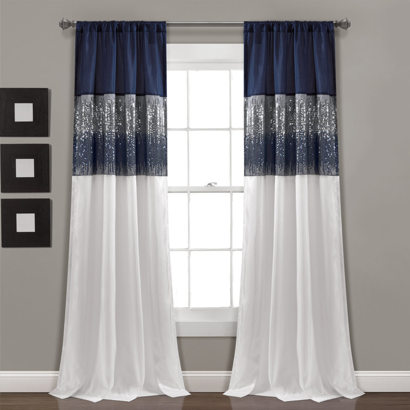 Panneau de rideau simple semi-diaphane avec passe-tringle Night Sky, l 42 po x L 84 po, Bleu marine/blanc
