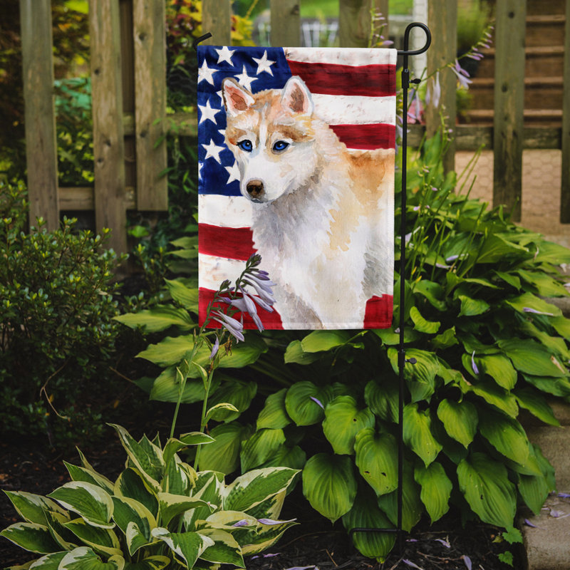 2 côtés en polyester de 2 côtés american drapeau de jardin, Husky de Sibérie noir