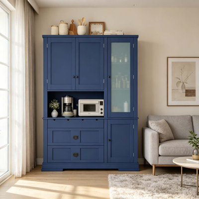 Freestanding Kitchen Pantry Buffet Hutch Cabinet, Traditional Style Storage Cupboard with Glass Doors, Multi Drawers & Flexible Adjustable Inner Shelves for Kitchen & Dining Room