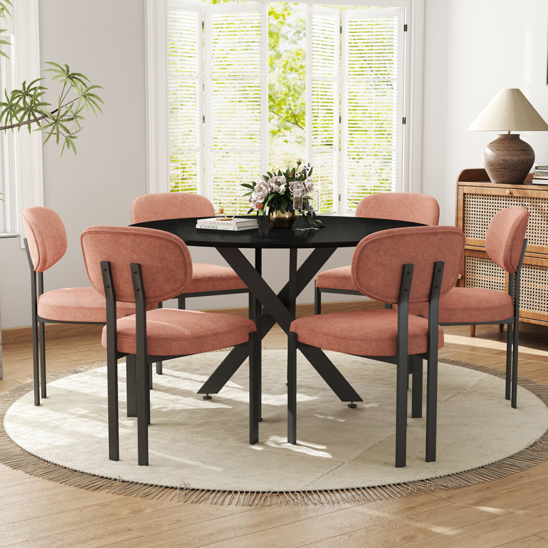 Ensemble de table ronde, Noir, 7, Orange