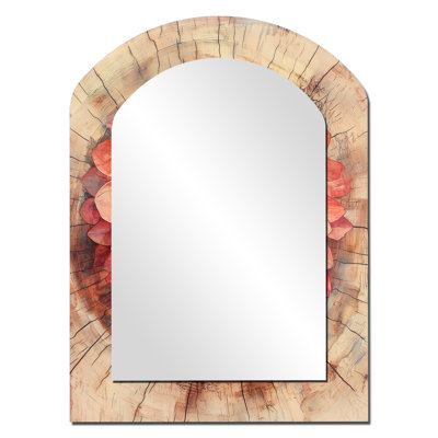 Dahlia Flower On Wood Slide - Dahlia Asymmetrical Wall Mirror, Red Arch Decorative Mirror, Printed Metal Art
