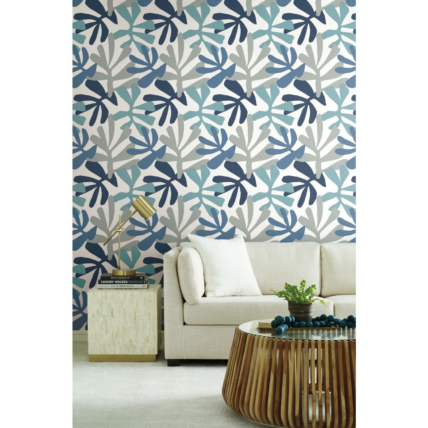 Peel & Stick Floral Wallpaper, Blue/Gray