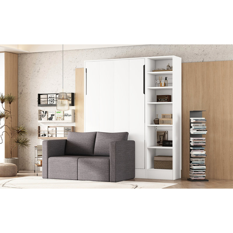 Lit simple blanc avec tablettes optimisant l'espace, Lit simple