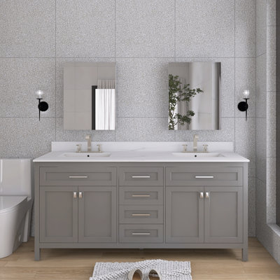 Jahnee 72.59'' Free Standing Double Bathroom Vanity with Carrara Marble Top -  Hokku Designs, 4895E1B8583649E9841CAA03F8B44737