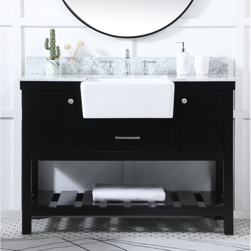 Pelaghia 48'' Single Bathroom Vanity with Marble Top, Black