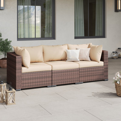 Outdoor Wicker 3-Seat Patio Chairs with Cushions