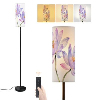 Floor Lamp Purple lotus flower floral Botanical wildflower spring leaf garden Dimmable Modern Standing Lamp with Remote Control Footswitch Bulb Lampshade Tall Pole Corner Lamp for Living Room Bedroom Office