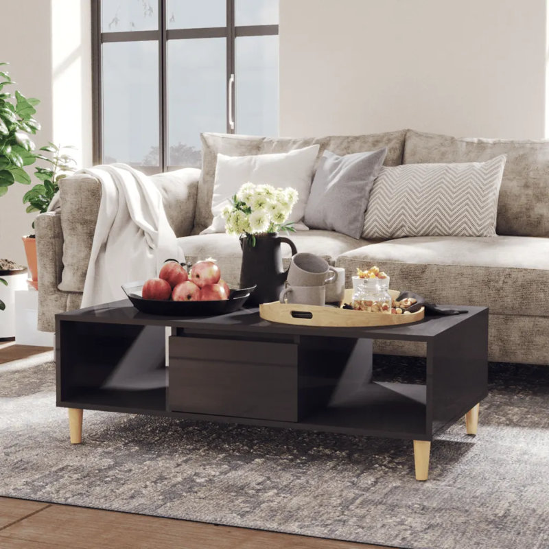Awar Four Leg Coffee Table with Storage, High Gloss Grey