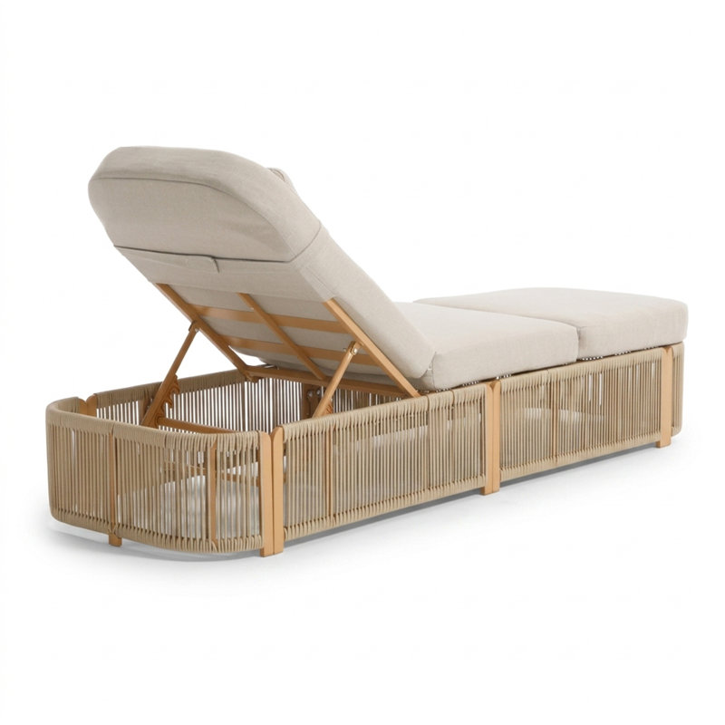 Chaise longue d'extérieur avec coussin amovible et dossier réglable à 5 positions, Abricot