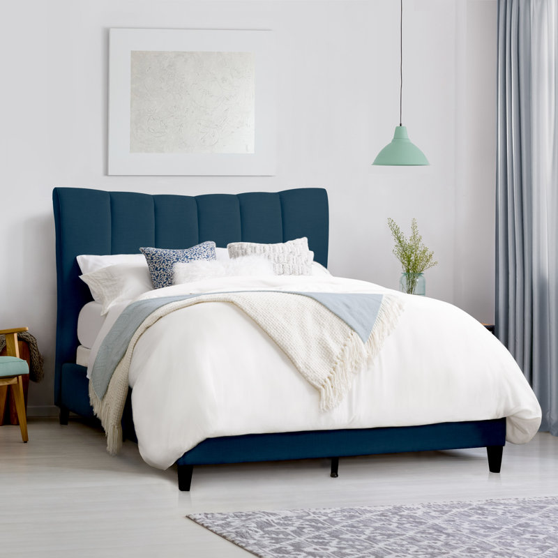 Lit tapissier standard capitonné Brodeur, Double, Bleu marine