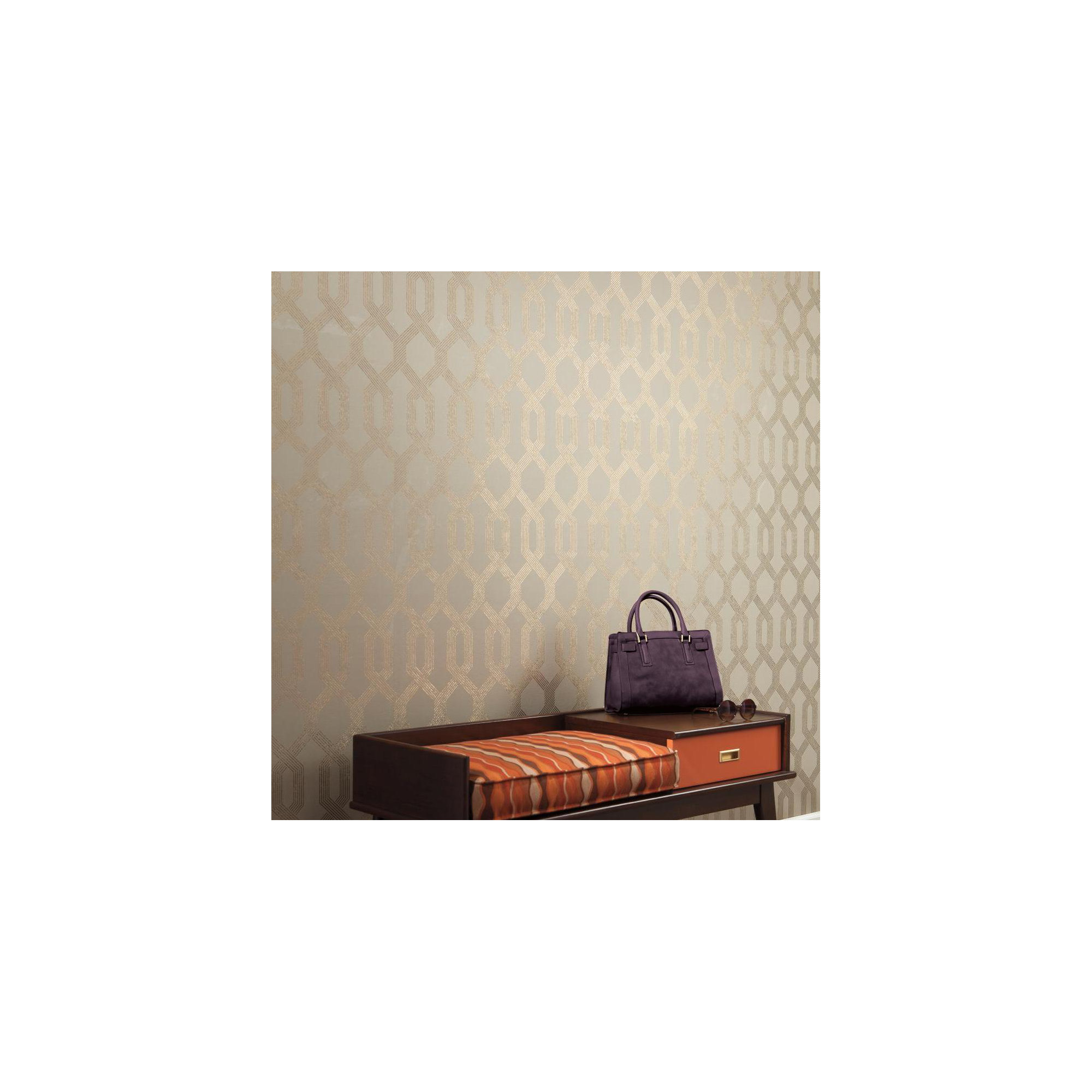 Mid Century Mid-Century Geometric Wallpaper, Metallic Brown
