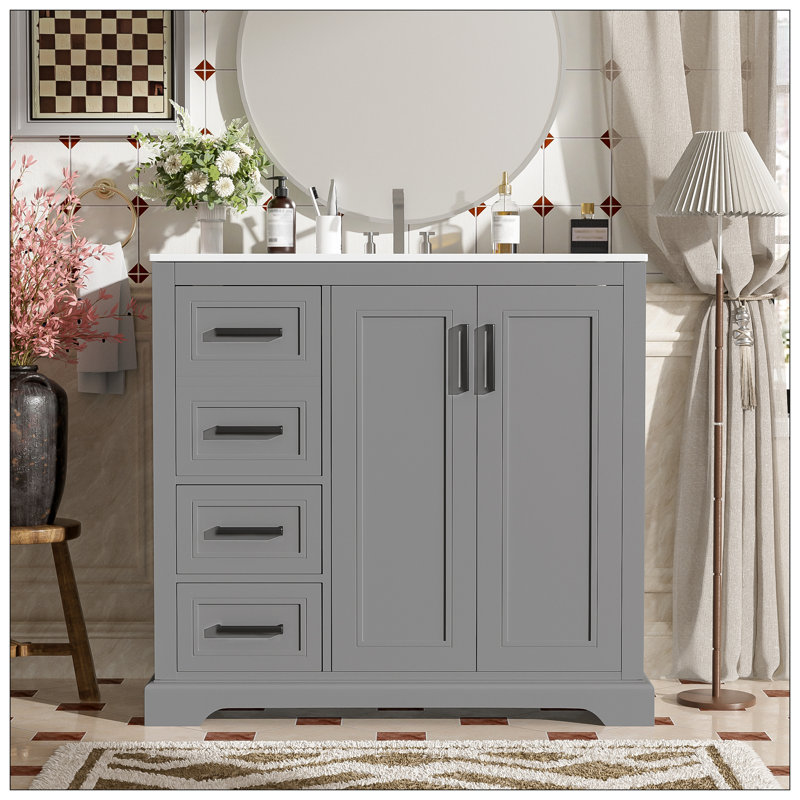 Meuble-lavabo pour salle de bain, Gris, Noir