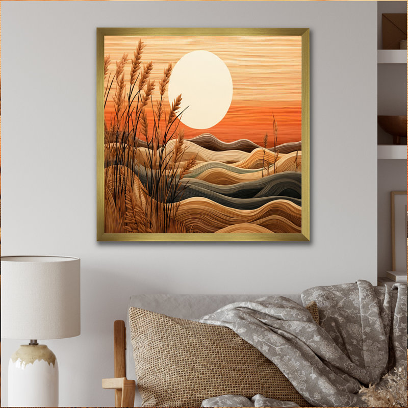 Coucher de soleil doré dans les montagnes rétro I - reproduction, H 30 po x l 40 po x P 1,5 po, Cadre doré simple