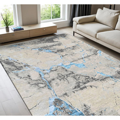 High-Quality Hand-Knotted Charcoal And Teal Area Rug