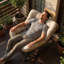 Chaise berçante en osier 39,37 "avec coussin en coton épais et appui-tête en rotin-200166481