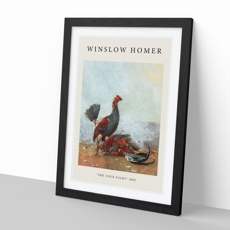 The Cock Fight by Winslow Homer - Picture Frame Painting, 36cm H x 27cm W x 2cm D, Black Framed