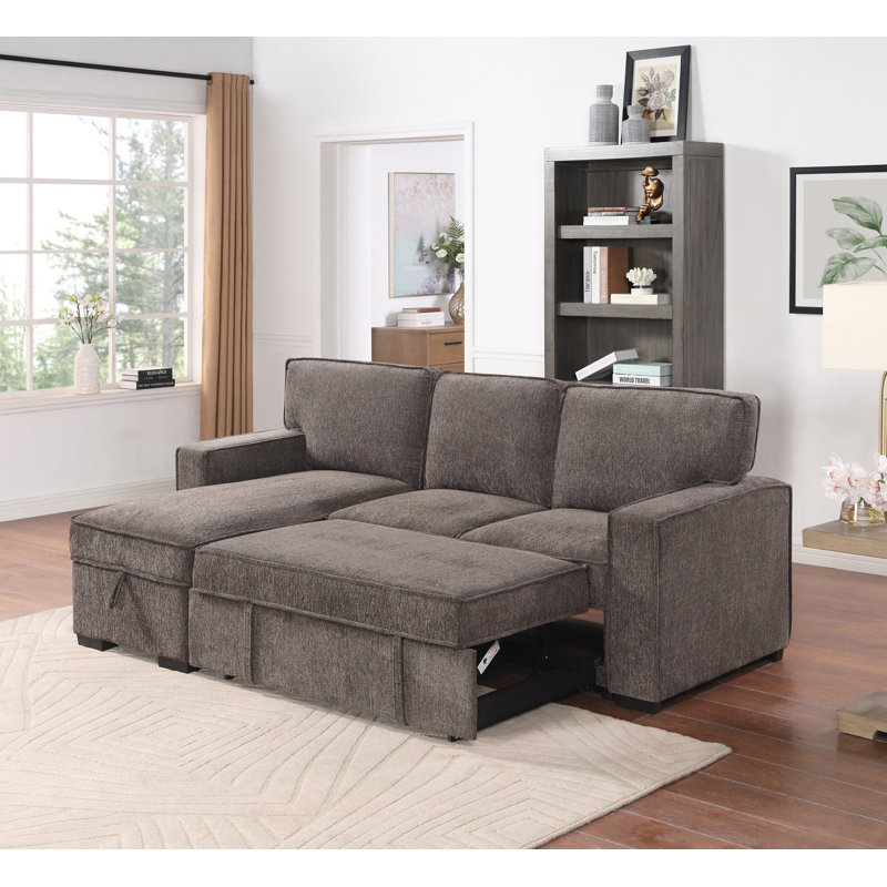 Upholstered 92 " Chenille Sofa Bed, Brown Chenille