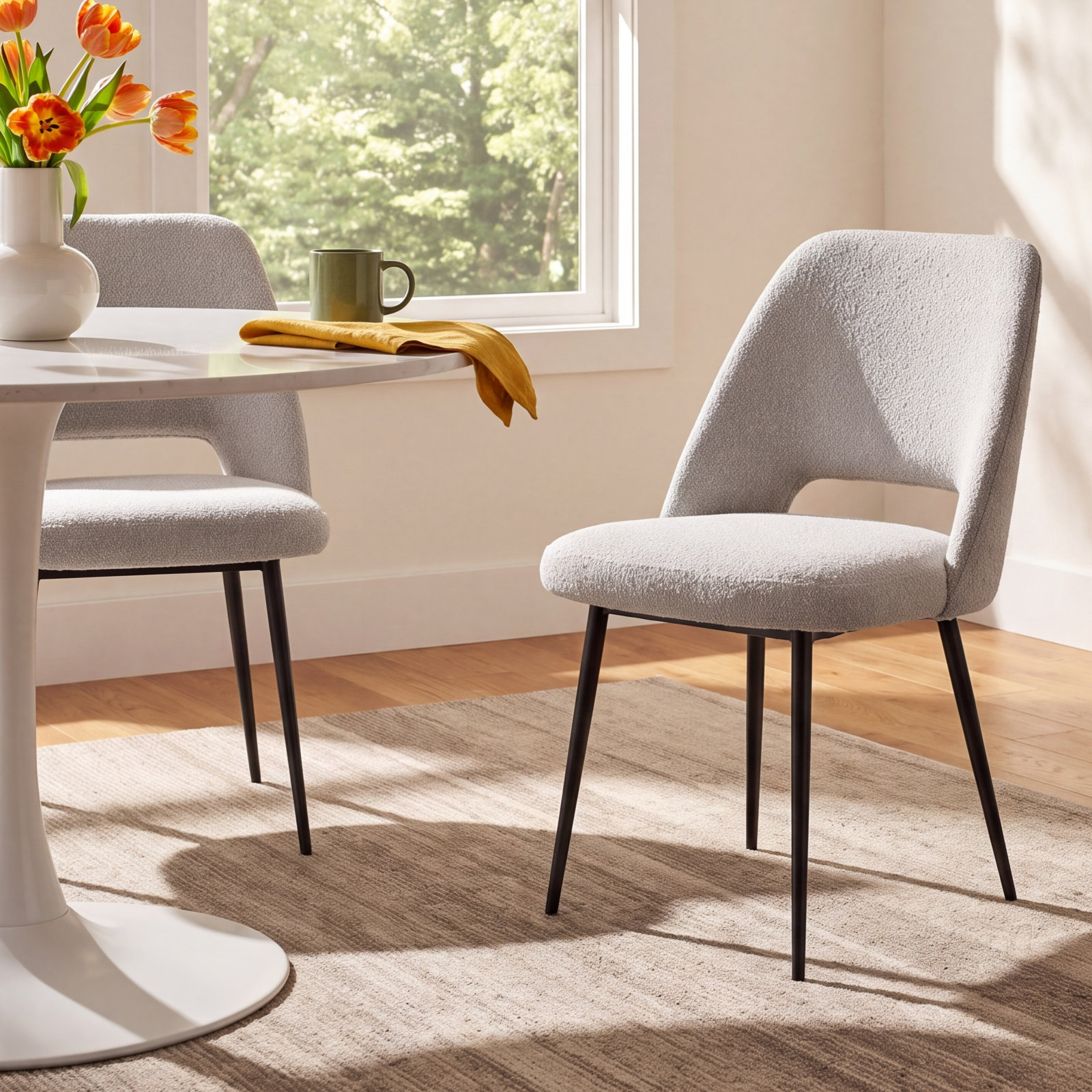 Valdez Dining Chair, White Boucle