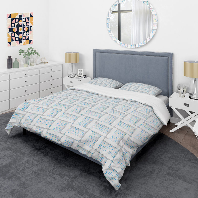 Retro Art Deco - Mid century bedding set - Modern Mid-century Bed cover set, Twin Duvet Cover + 1 Sham, Blue/Purple/Orange