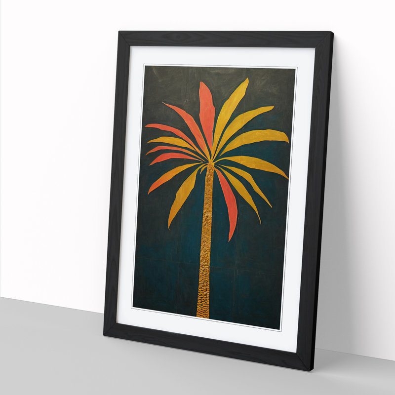 Palm Tree Design - Single Picture Frame Print, 64cm H x 46cm W x 2cm D, Walnut