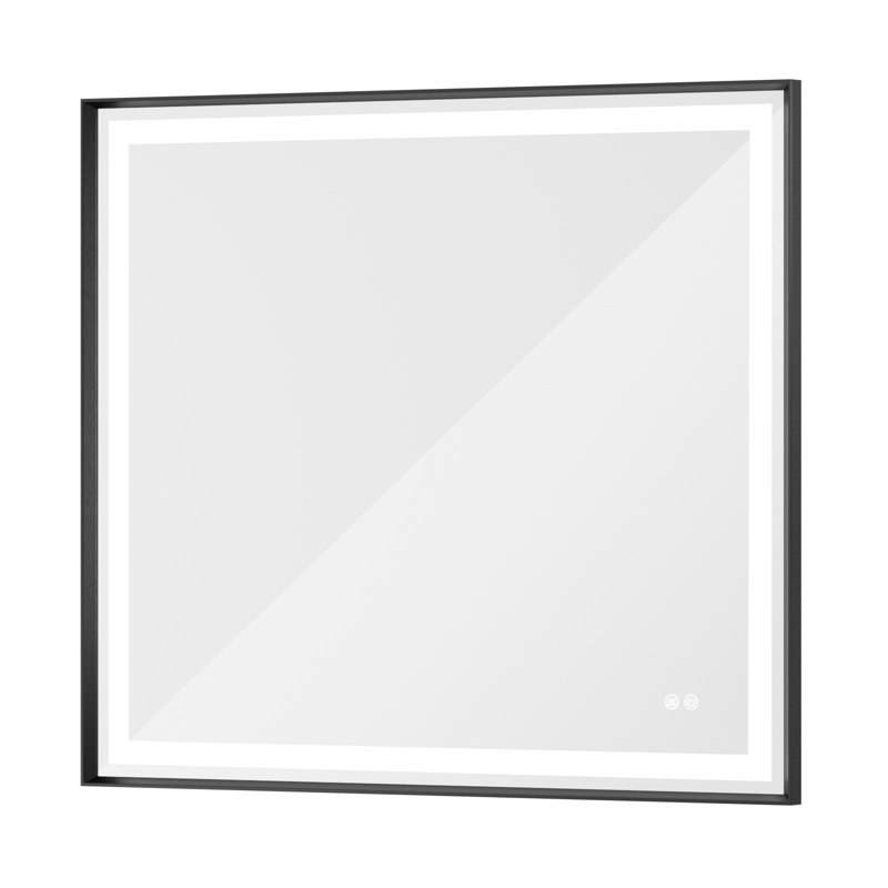 LED lighted Mirror with Tempered Glass, Metal Frame, Frontlit & Backlit, 42" x 36"