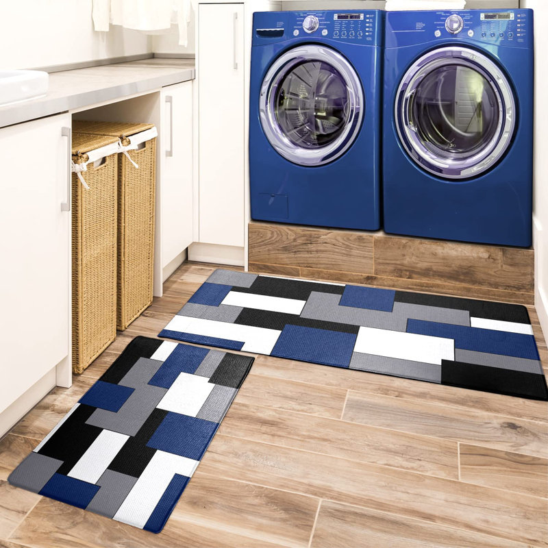 Anti Fatigue Kitchen Rugs Set of 2, Blue/Black