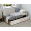 Lit d'angle simple en forme de L beige avec deux tiroirs de rangement, revêtement en lin, confortable pour un lit de travail, un lit de jour et un lit fonctionnel-1970930747
