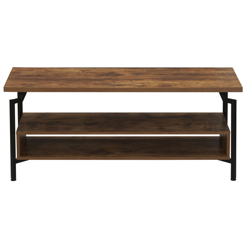 Shlome Crown TV Stand with Rectangular Storage Compartment Rustic Wood Grain and Metal, Brown/Black