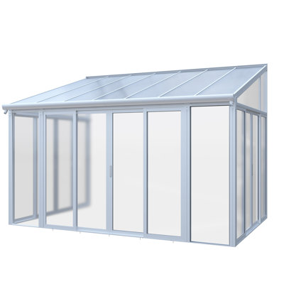 10×14 ft Enclosed Patio Cover with 3 Lockable Sliding Doors, All Season Sunroom with aluminum alloy frame ,Polycarbonate Roof and transparent solid PC endurance panel wall system for Garden Patio Deck