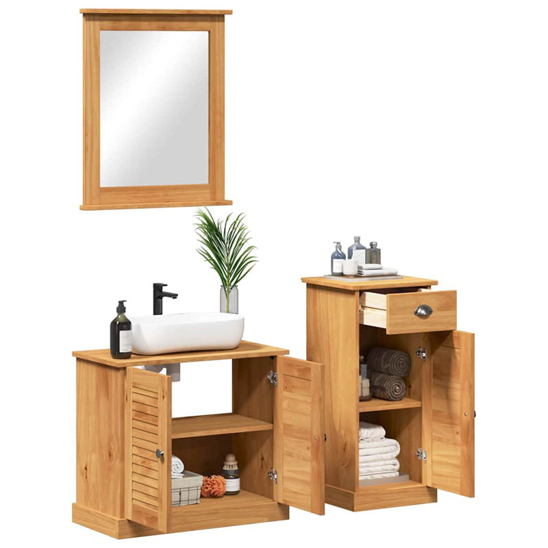 Bathroom Furniture Set With Drawer 3 Pcs 37 X 34 X 80 Cm, Brown