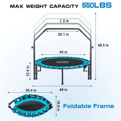 AOTOB 48'' Fitness Trampoline for Adults, Foldable Mini Rebounder with Durable Bungees for Workouts Sports, 550lbs