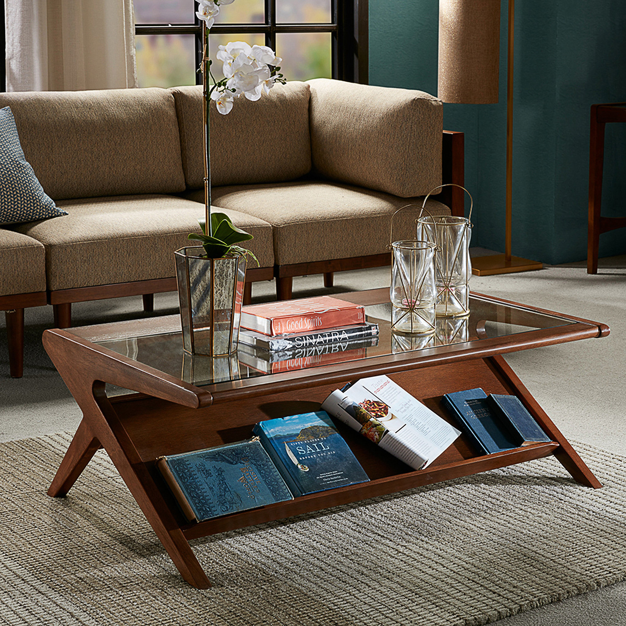 Cross legs coffee online table with storage