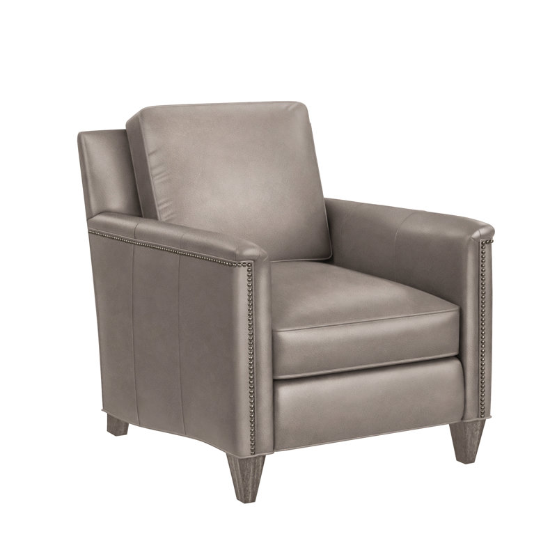 Davidson Upholstered Armchair, Pewter, New Classiques, Aline Light Grey Genuine Leather