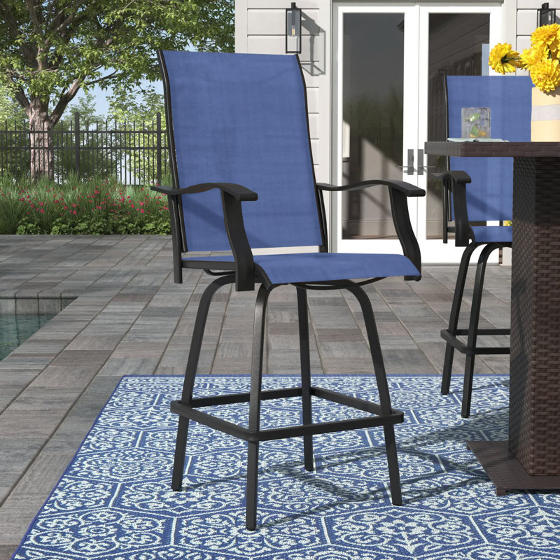 All-Weather PVC-coated polyester Swivel Patio Stools and Deck Chairs with High Back & Armrests, Navy