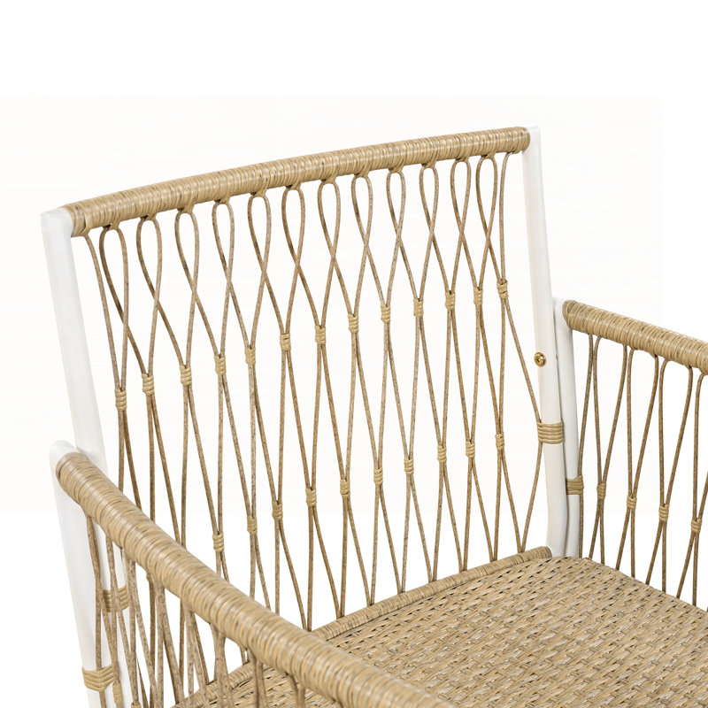 Ensemble de table de salle à manger 7 pièces pour patio avec table rectangulaire en bois d'acacia de L 67 po et 6 fauteuils en rotin pour l'extérieur