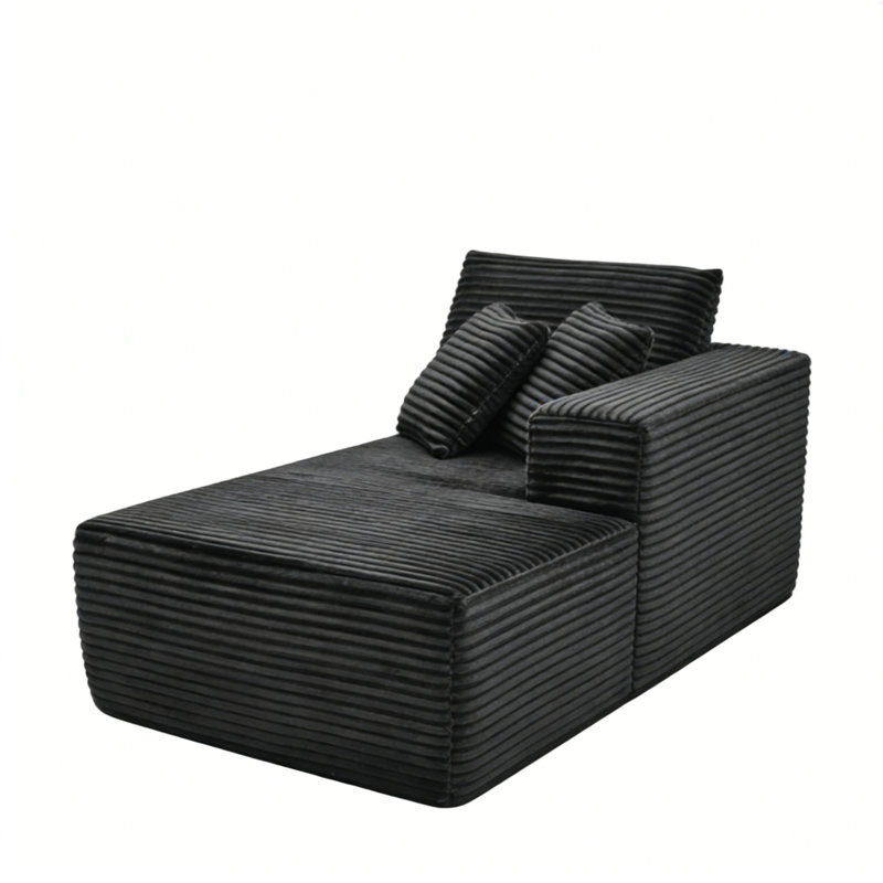 Modern Corduroy Upholstered Right Arm Facing Chaise Lounge, Deep Seat Modular Sectional Piece