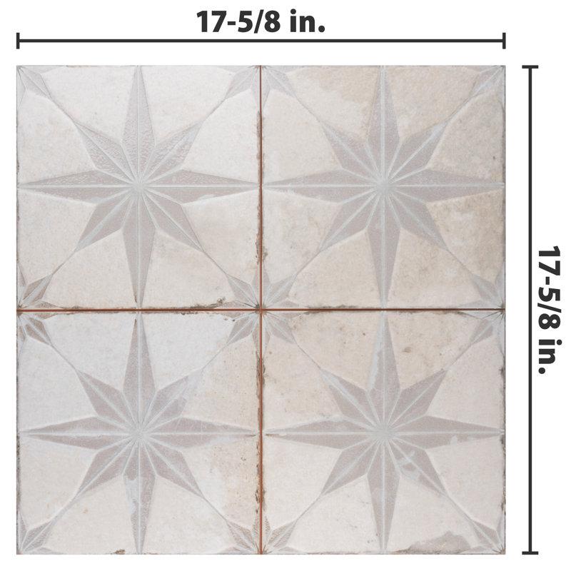 Kings 18" x 18" Ceramic Patterned Wall & Floor Tile, White