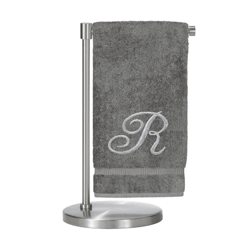 Serviettes de bain monogrammées - ensemble de 1 - lettre en script, Gris / Argent, R