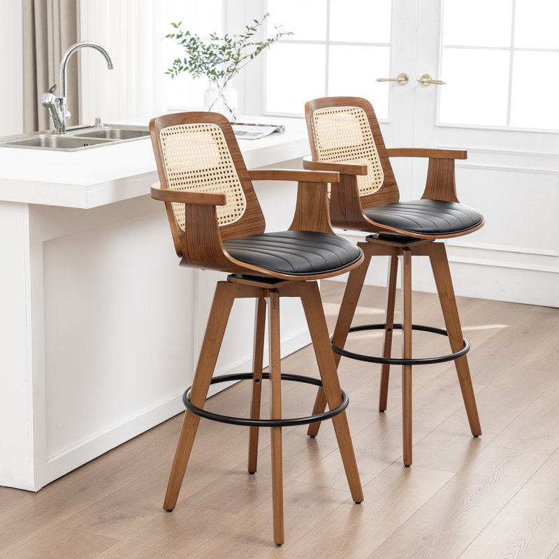 Tabouret de comptoir pivotant Clero, Noir, Tabouret de bar (siège d'une hauteur de 30 po)